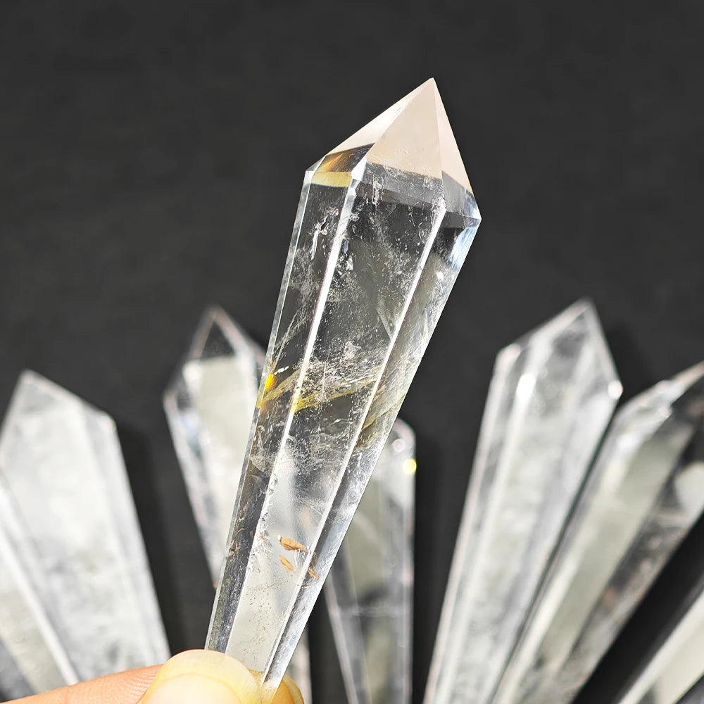Natural White Crystal Wand Single Point Hexagonal Prism Rose Quartz Amethyst Tower Gemstones Mineral Wand Home Decor Gift