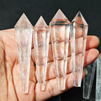 Natural White Crystal Wand Single Point Hexagonal Prism Rose Quartz Amethyst Tower Gemstones Mineral Wand Home Decor Gift