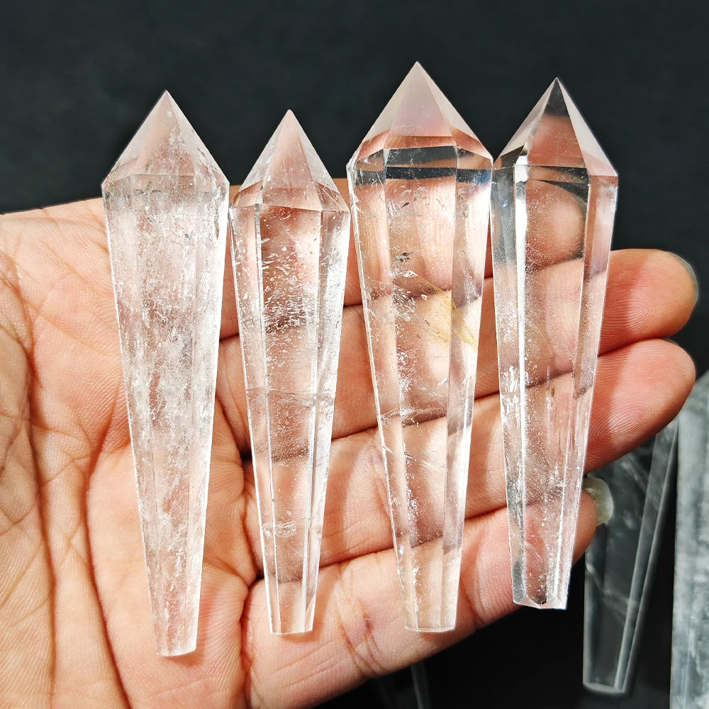 Natural White Crystal Wand Single Point Hexagonal Prism Rose Quartz Amethyst Tower Gemstones Mineral Wand Home Decor Gift