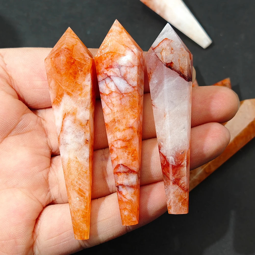 Natural White Crystal Wand Single Point Hexagonal Prism Rose Quartz Amethyst Tower Gemstones Mineral Wand Home Decor Gift