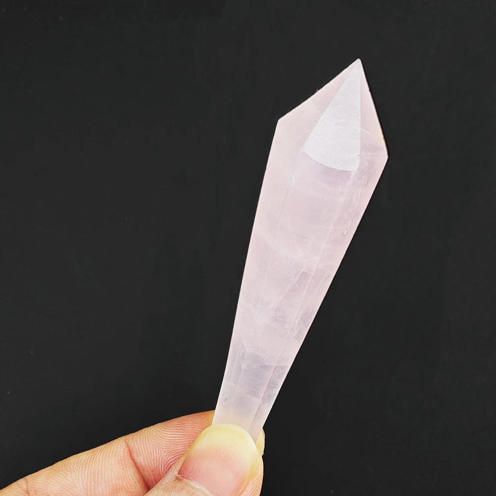 Natural White Crystal Wand Single Point Hexagonal Prism Rose Quartz Amethyst Tower Gemstones Mineral Wand Home Decor Gift