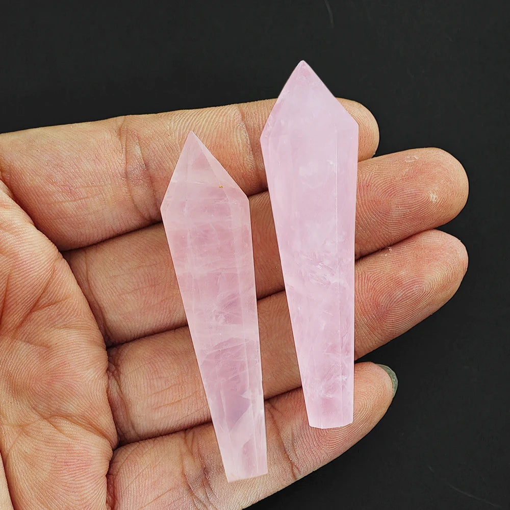 Natural White Crystal Wand Single Point Hexagonal Prism Rose Quartz Amethyst Tower Gemstones Mineral Wand Home Decor Gift