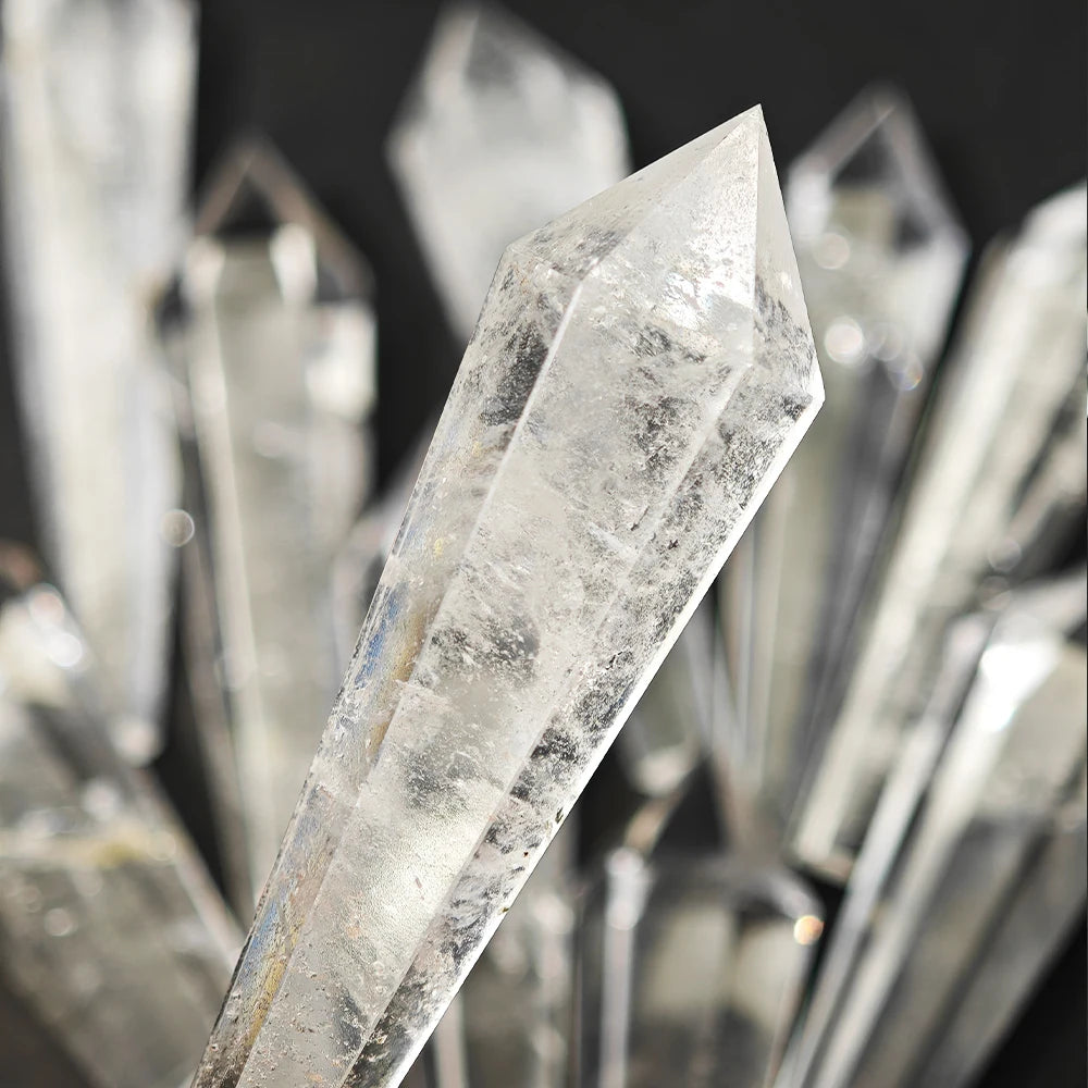 Natural White Crystal Wand Single Point Hexagonal Prism Rose Quartz Amethyst Tower Gemstones Mineral Wand Home Decor Gift