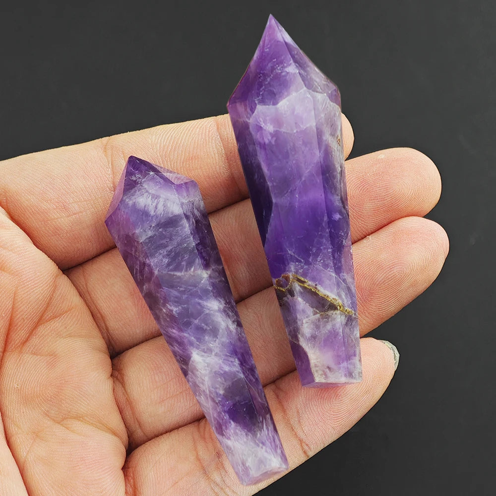 Natural White Crystal Wand Single Point Hexagonal Prism Rose Quartz Amethyst Tower Gemstones Mineral Wand Home Decor Gift
