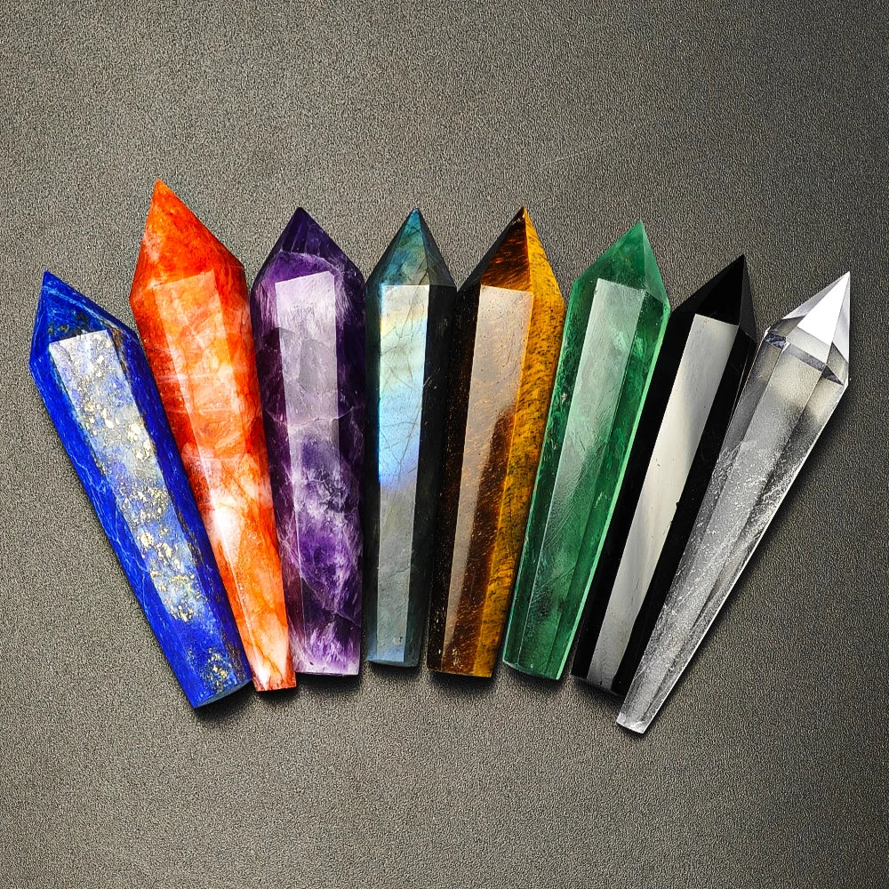 Natural White Crystal Wand Single Point Hexagonal Prism Rose Quartz Amethyst Tower Gemstones Mineral Wand Home Decor Gift